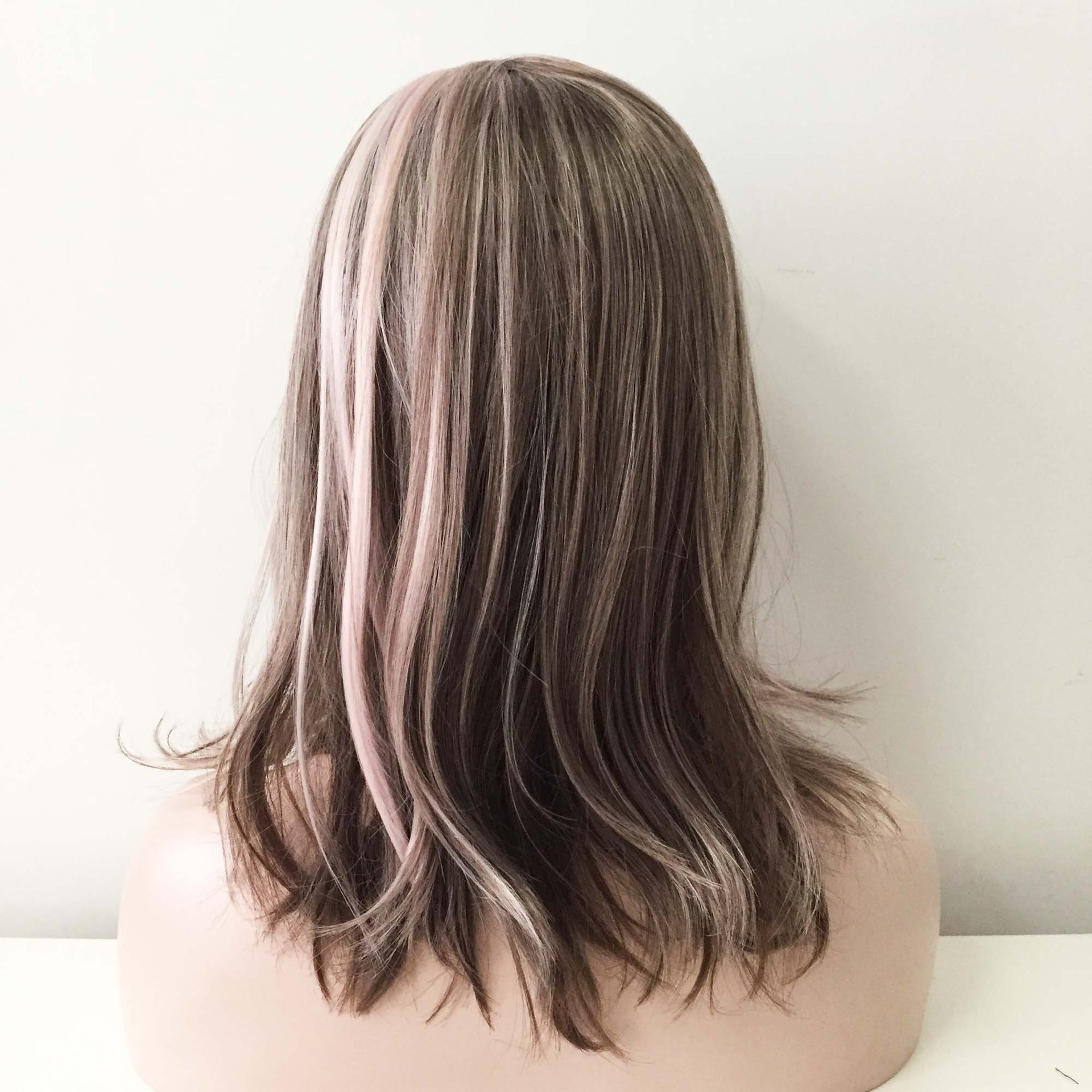 nevermindyrhead Women Dark Pink Brown Medium Length Straight Fringe Bangs  Wig