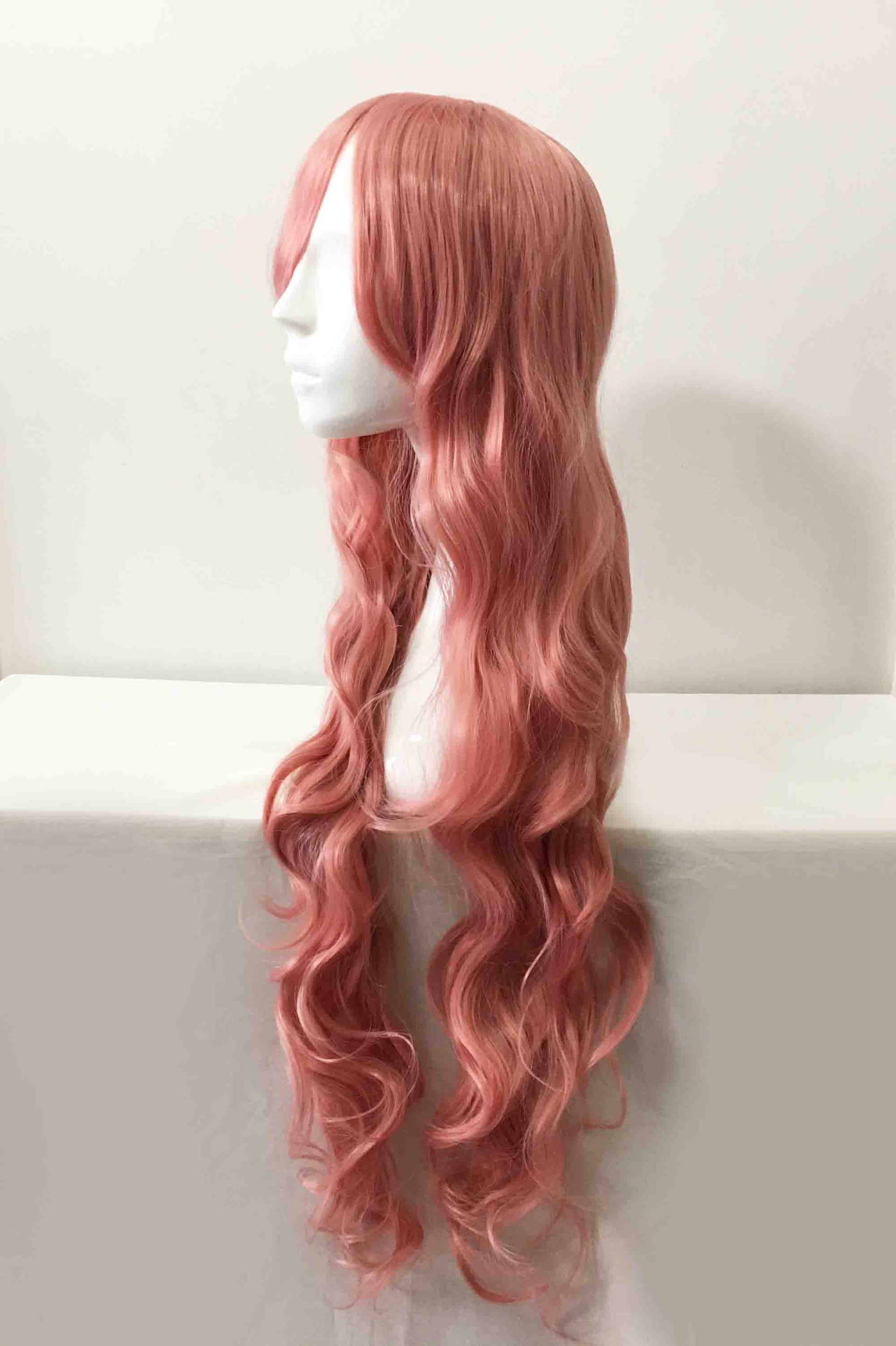 nevermindyrhead Women Dark Pink Long Curly Hair Side Swept Long Bangs Cosplay Anime Wig