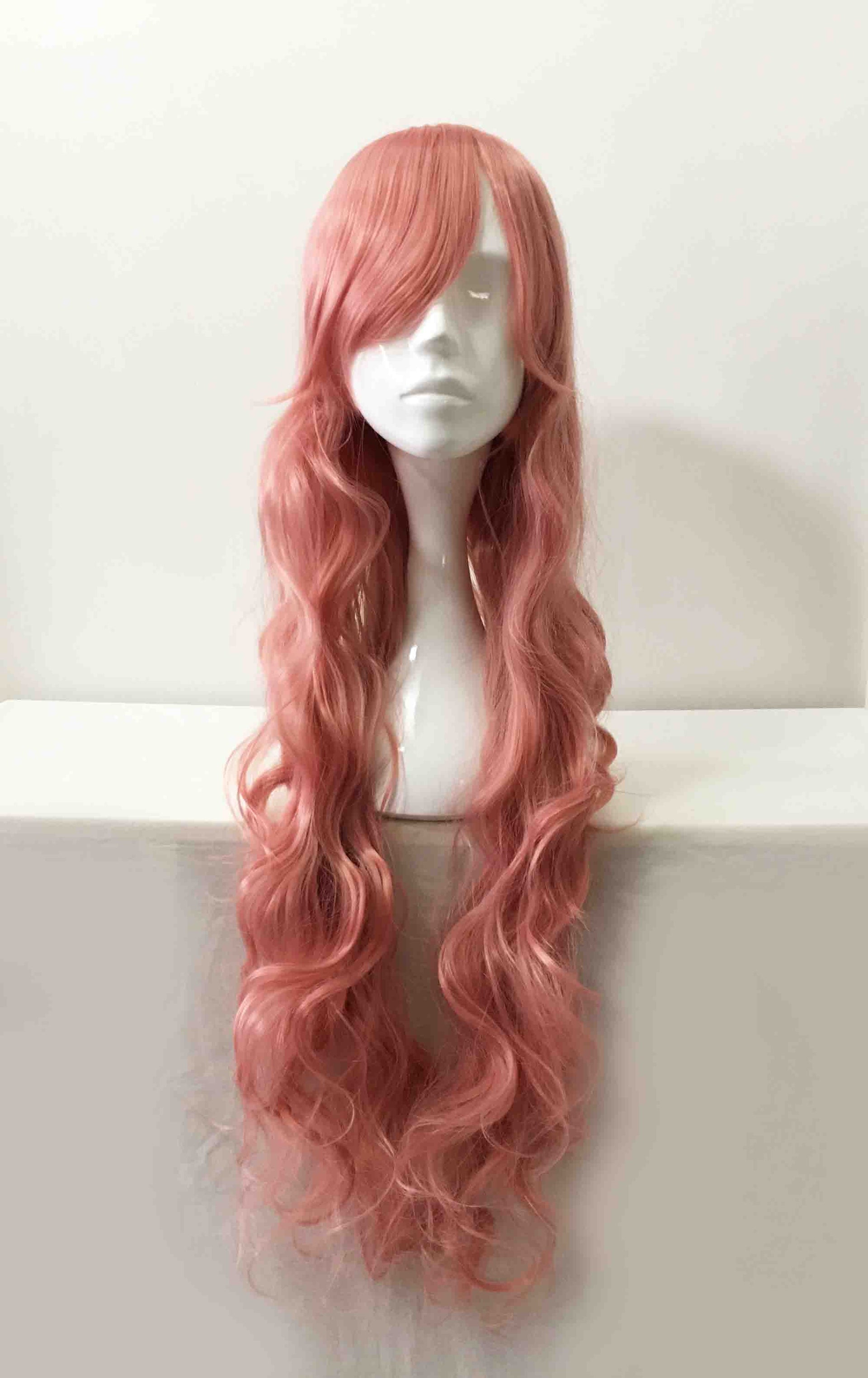 nevermindyrhead Women Dark Pink Long Curly Hair Side Swept Long Bangs Cosplay Anime Wig