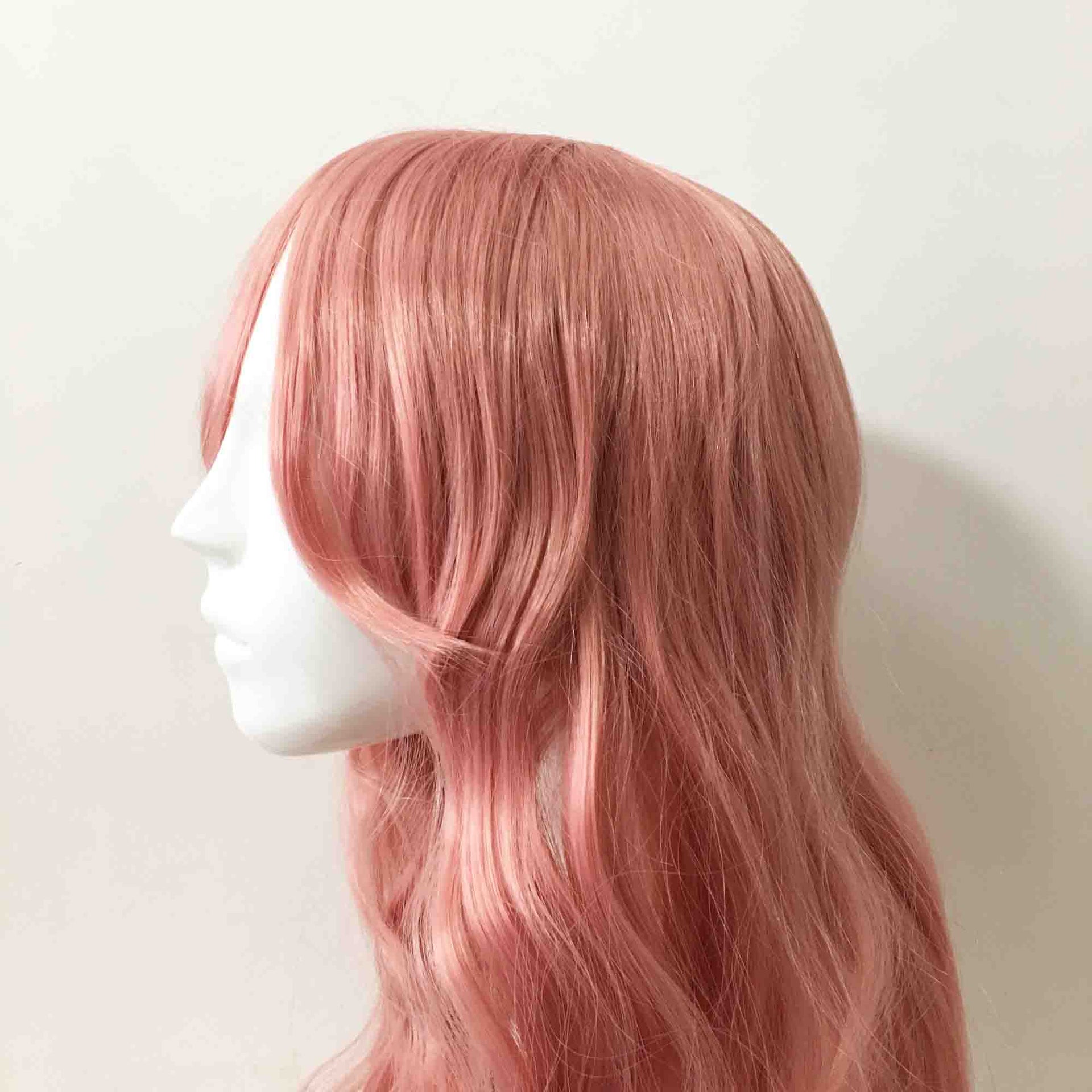 nevermindyrhead Women Dark Pink Long Curly Hair Side Swept Long Bangs Cosplay Anime Wig