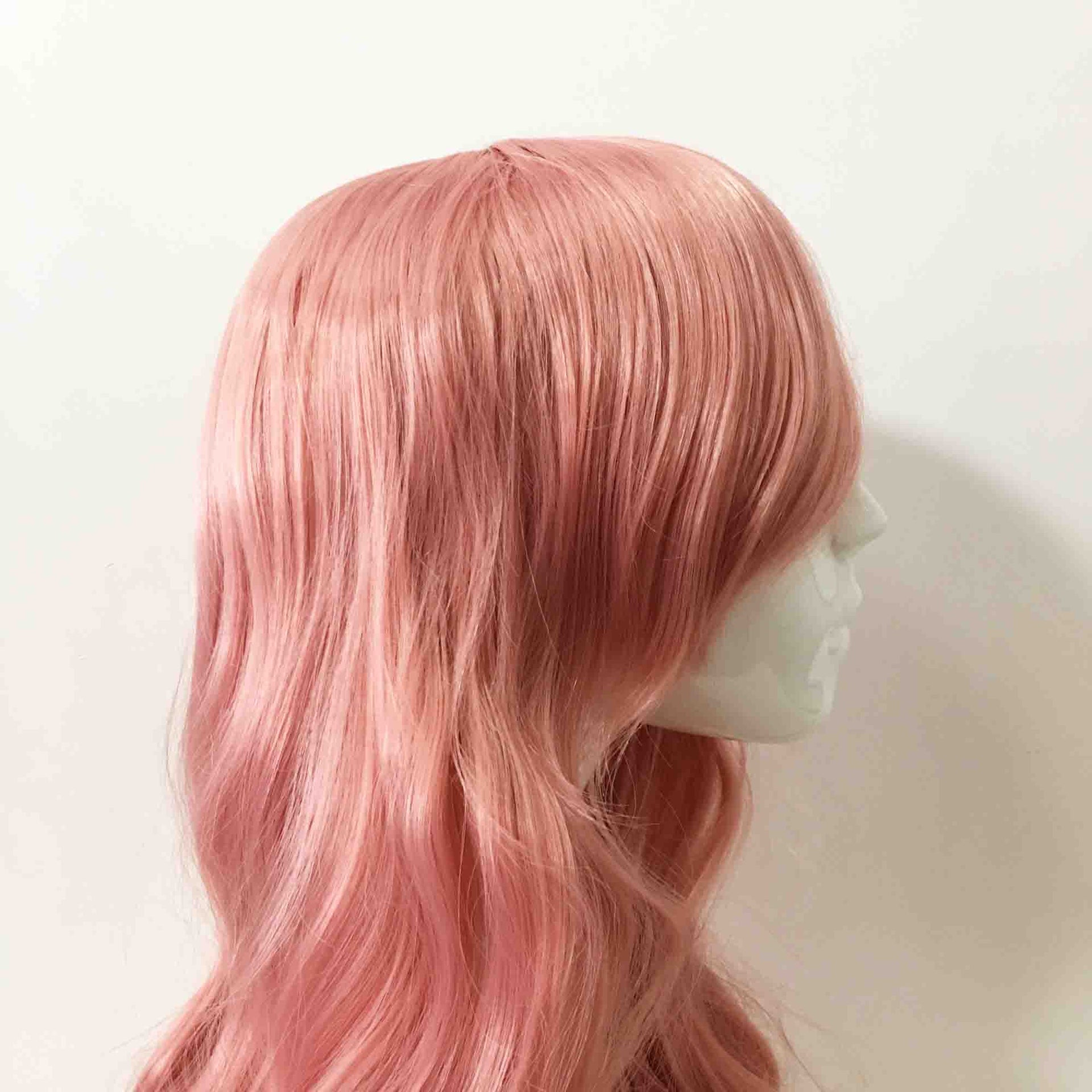 nevermindyrhead Women Dark Pink Long Curly Hair Side Swept Long Bangs Cosplay Anime Wig