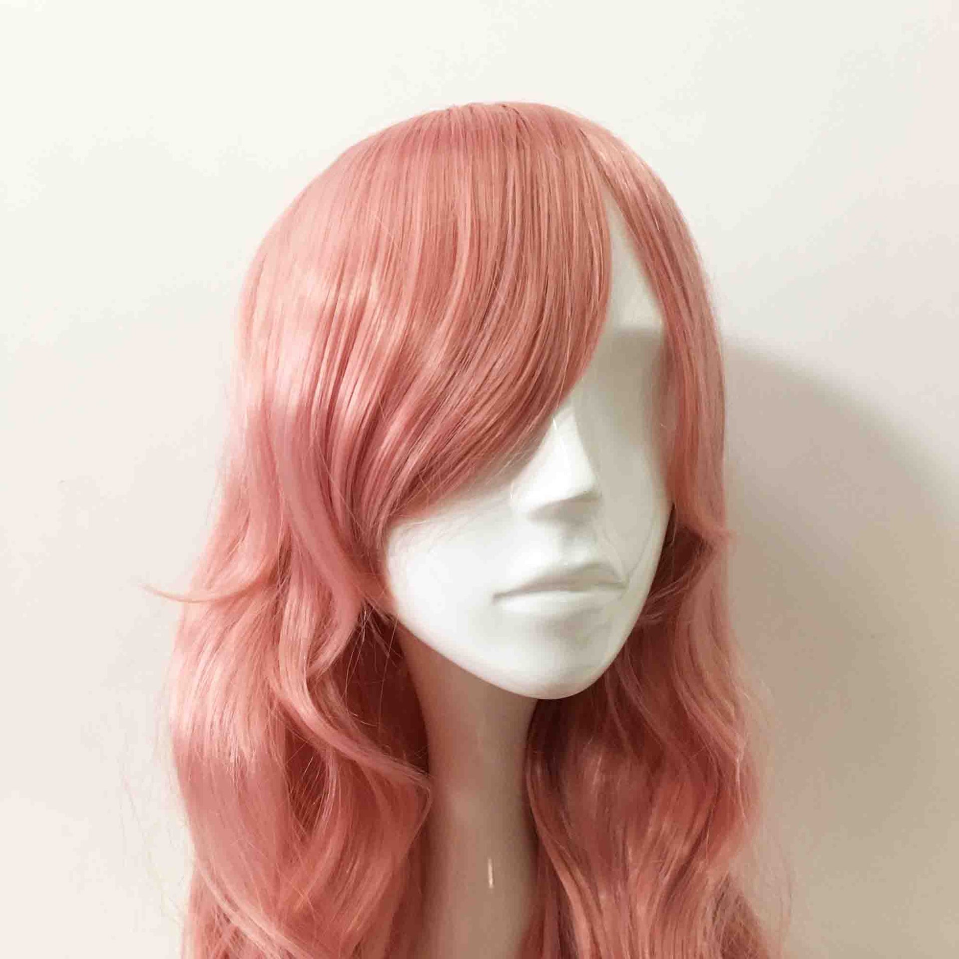 nevermindyrhead Women Dark Pink Long Curly Hair Side Swept Long Bangs Cosplay Anime Wig