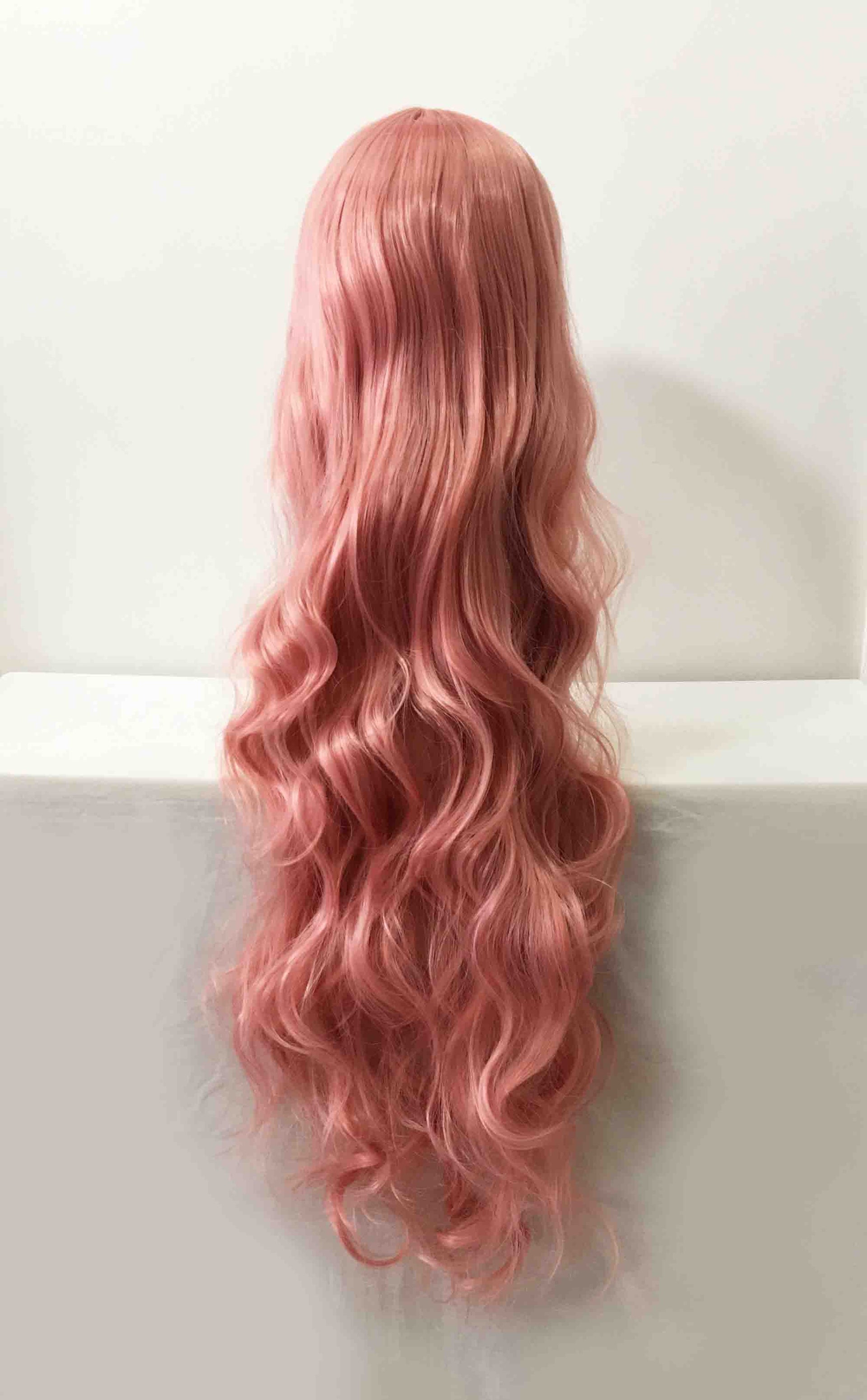 nevermindyrhead Women Dark Pink Long Curly Hair Side Swept Long Bangs Cosplay Anime Wig