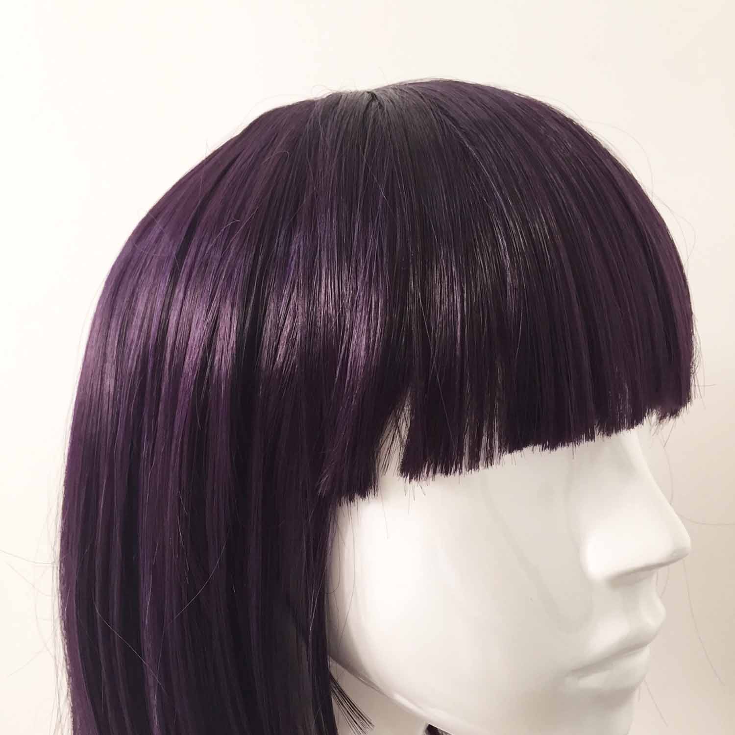 nevermindyrhead Women Dark Purple Short Straight Bob Blunt Bangs Wig