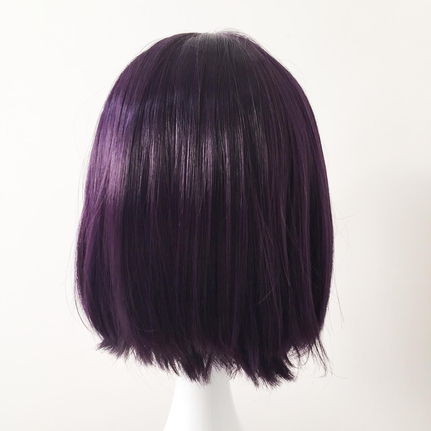 nevermindyrhead Women Dark Purple Short Straight Bob Blunt Bangs Wig