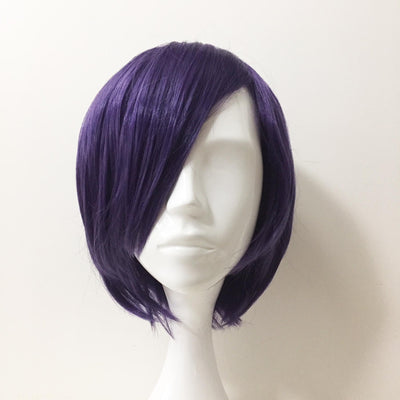 Women Dark Purple Short Straight Side Swept Bangs Bob Cosplay Wig
