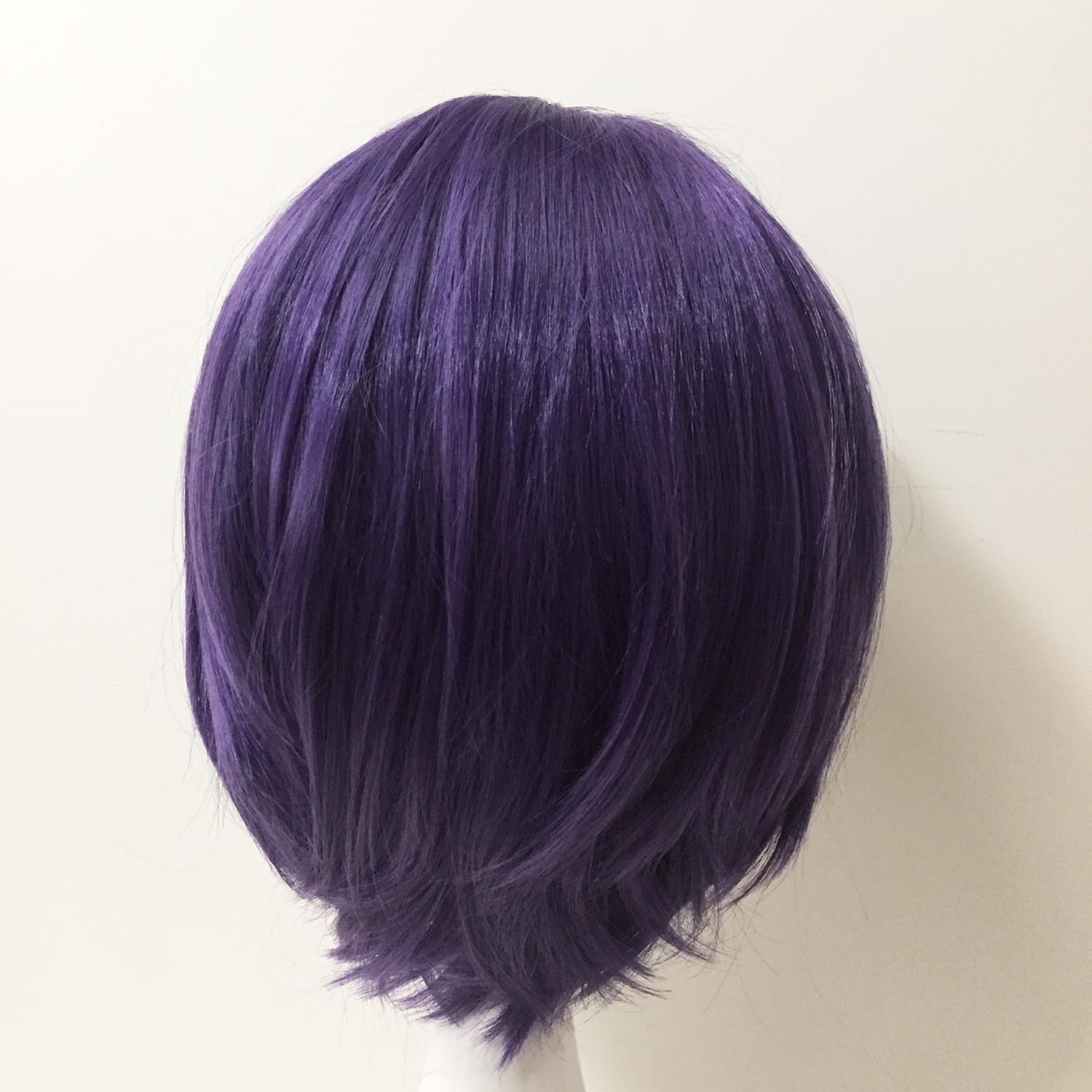 nevermindyrhead Women Dark Purple Short Straight Side Swept Bangs Bob Cosplay Wig