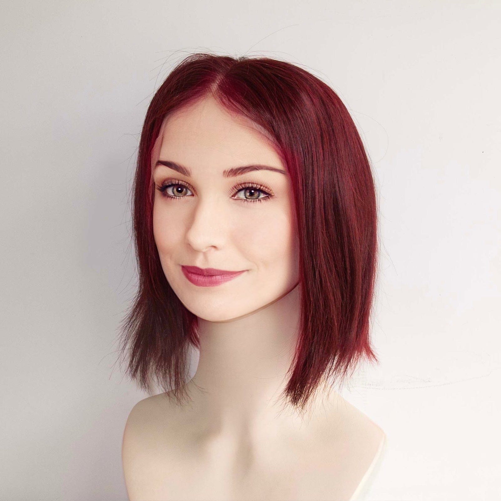 nevermindyrhead Women Dark Red Human Hair Lace Front Short Straight Middle Part Bob Wig