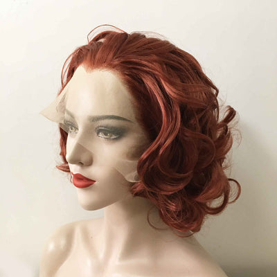 Women Dark Red Lace Front Short Curly Vintage Style Slicked Back Wig