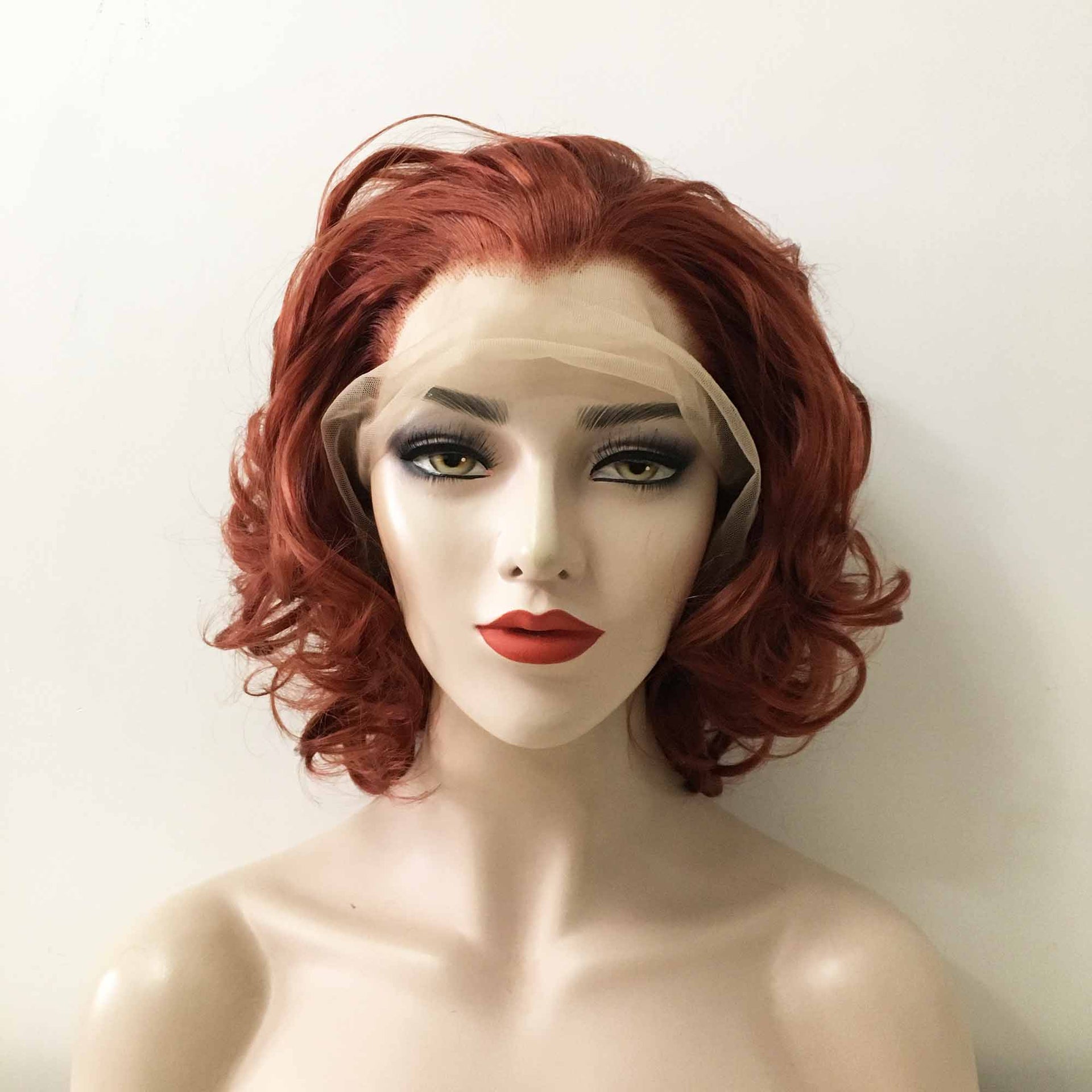 nevermindyrhead Women Dark Red Lace Front Short Curly Vintage Style Slicked Back Wig