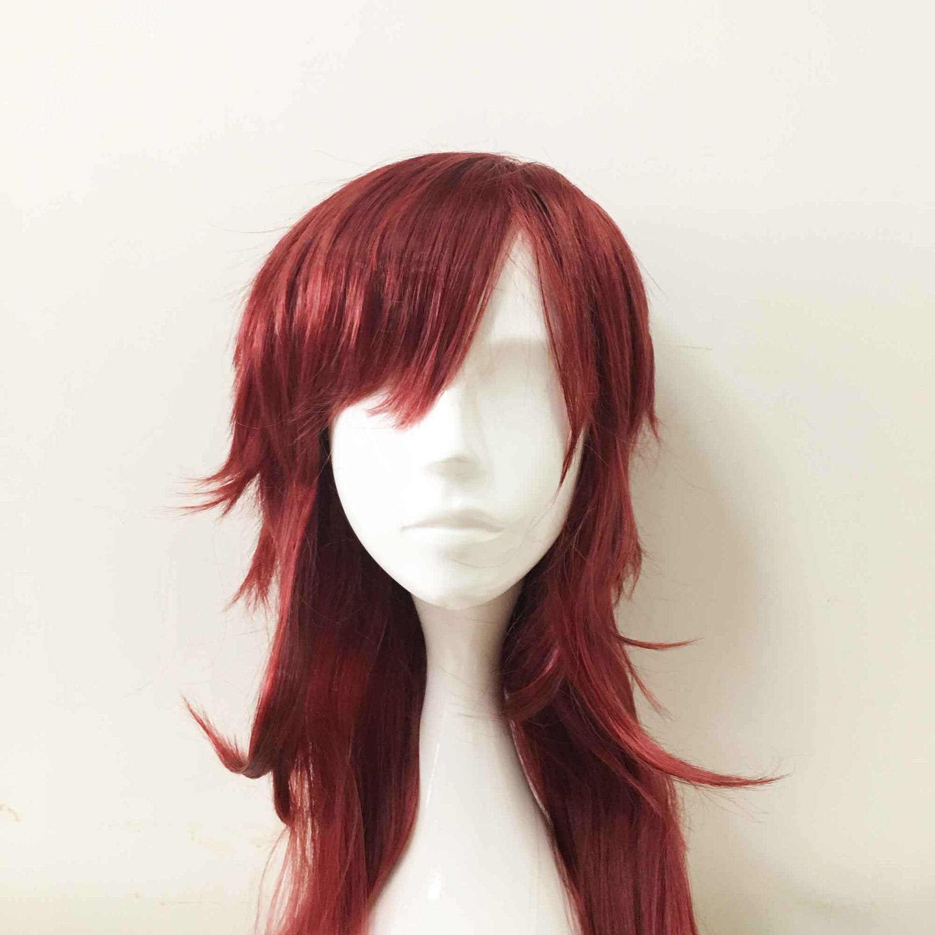 nevermindyrhead Women Dark Red Long Straight Fringe Bangs Mullet Wig