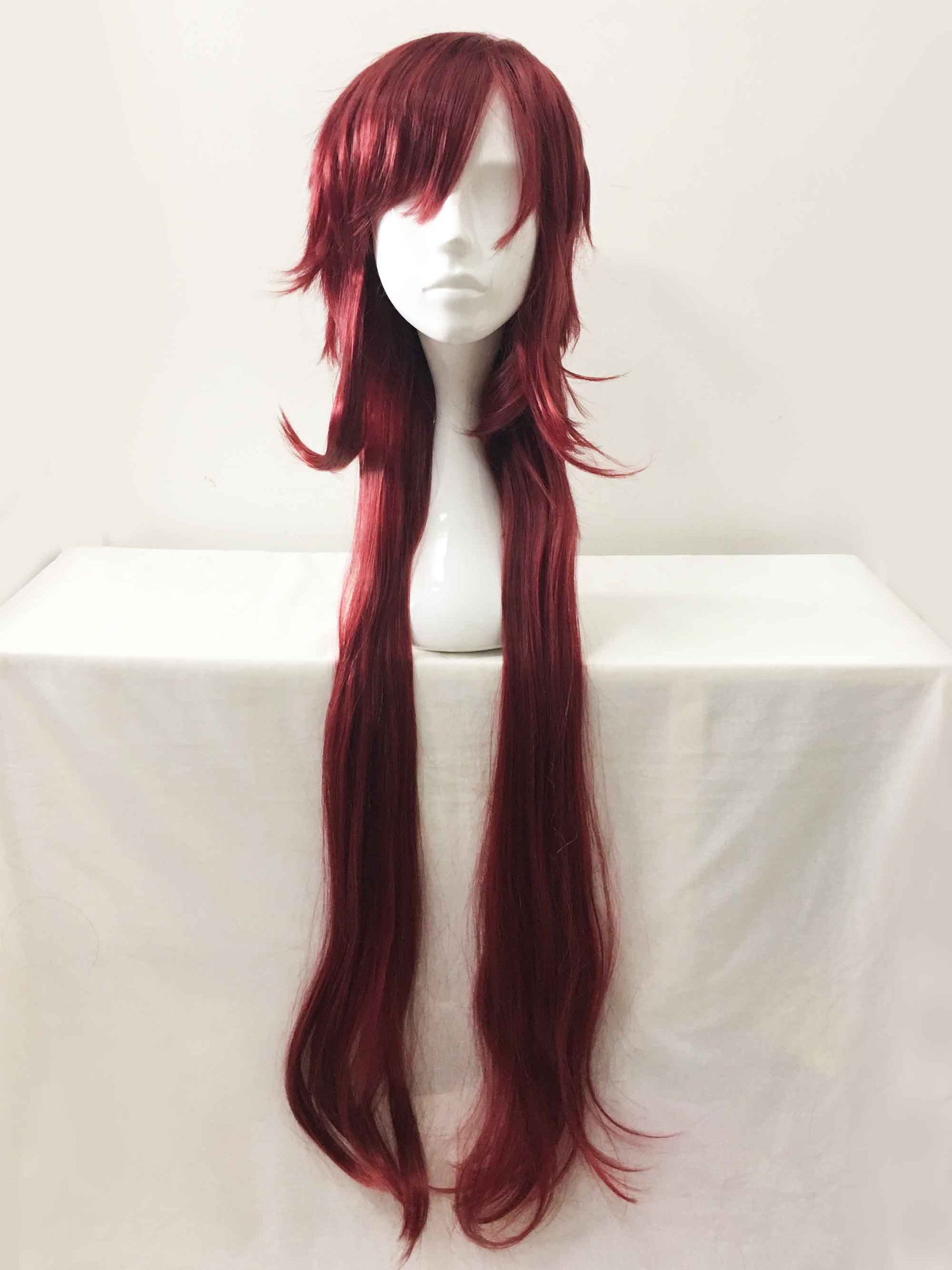 nevermindyrhead Women Dark Red Long Straight Fringe Bangs Mullet Wig