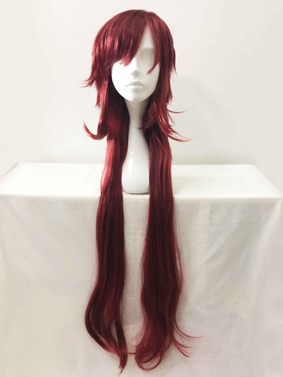 Women Dark Red Long Straight Fringe Bangs Mullet Wig