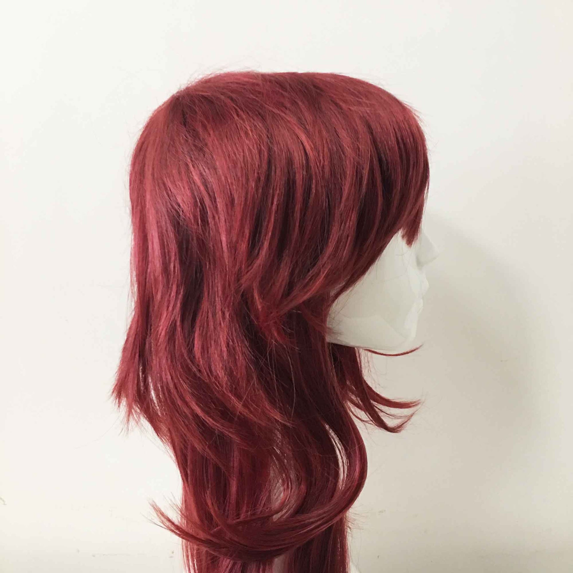 nevermindyrhead Women Dark Red Long Straight Fringe Bangs Mullet Wig