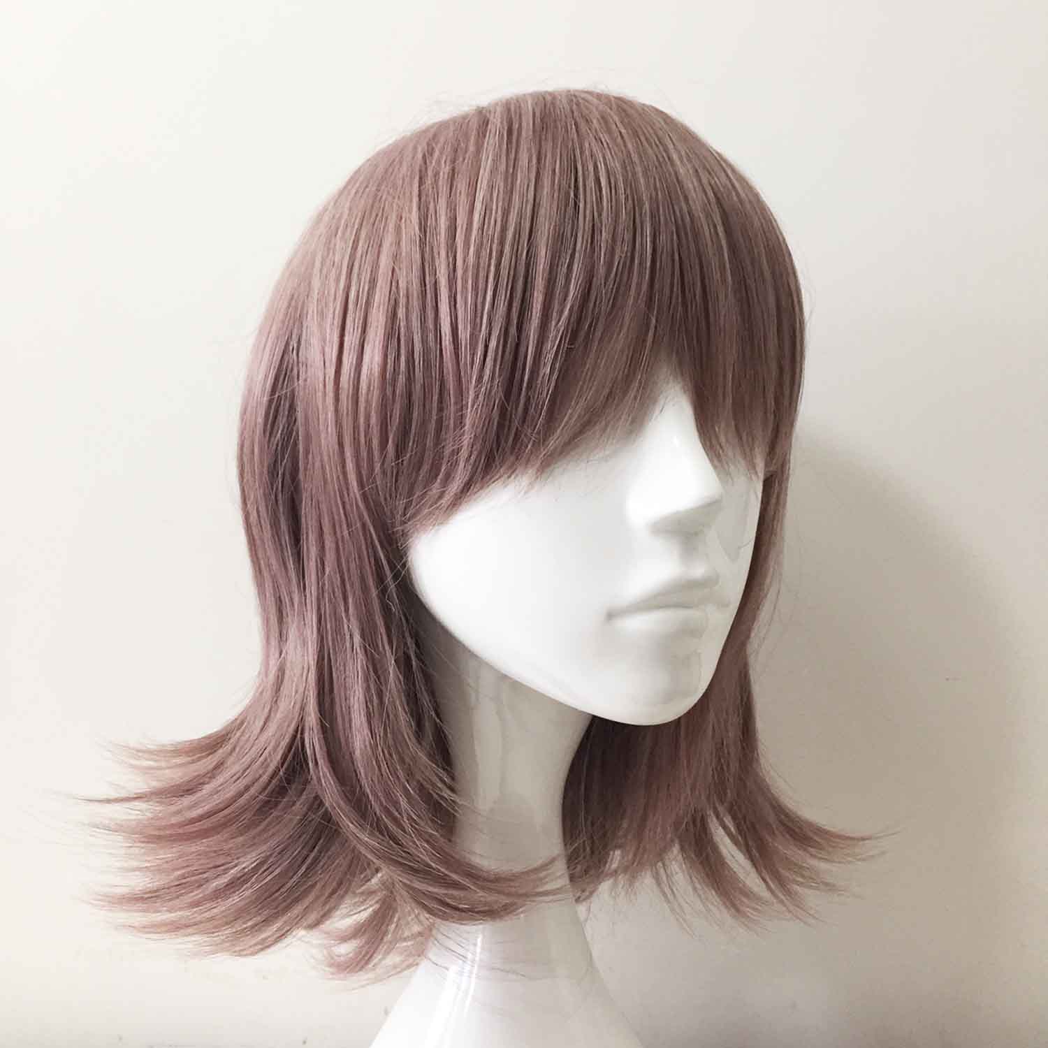 nevermindyrhead Women Dusty Pink Short Straight Fringe Bangs Flick Out Cosplay Wig