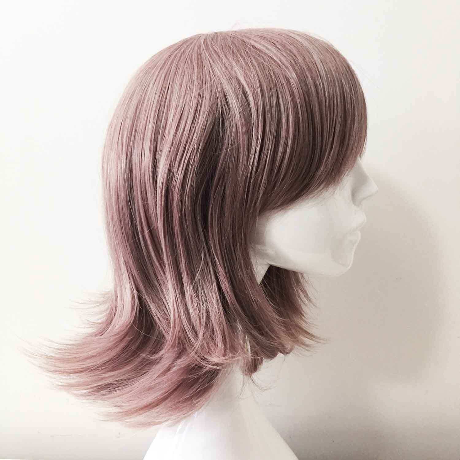 nevermindyrhead Women Dusty Pink Short Straight Fringe Bangs Flick Out Cosplay Wig