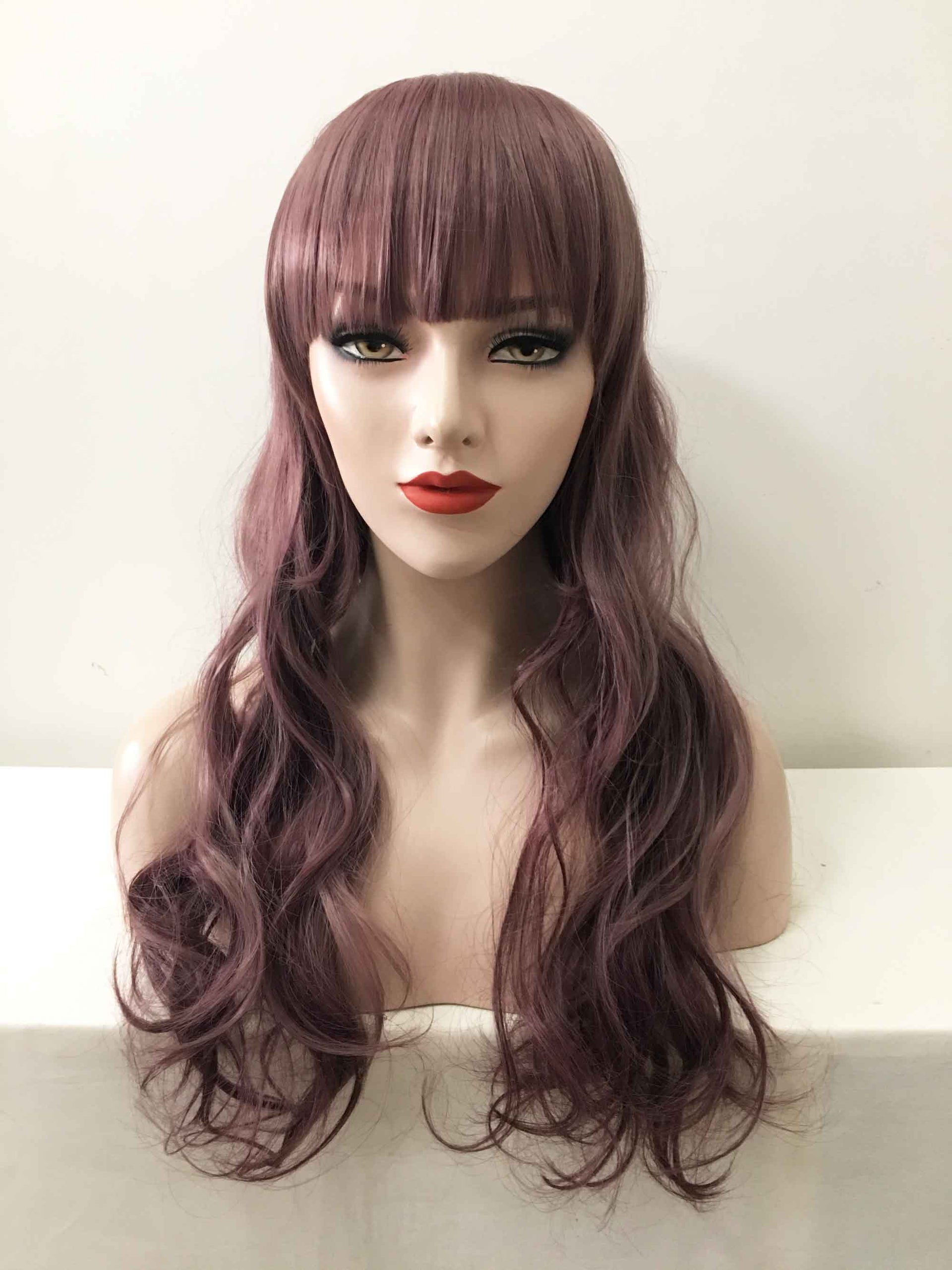 nevermindyrhead Women Dusty Purple Long Wavy Fringe Bangs Fringe Bangs Wig
