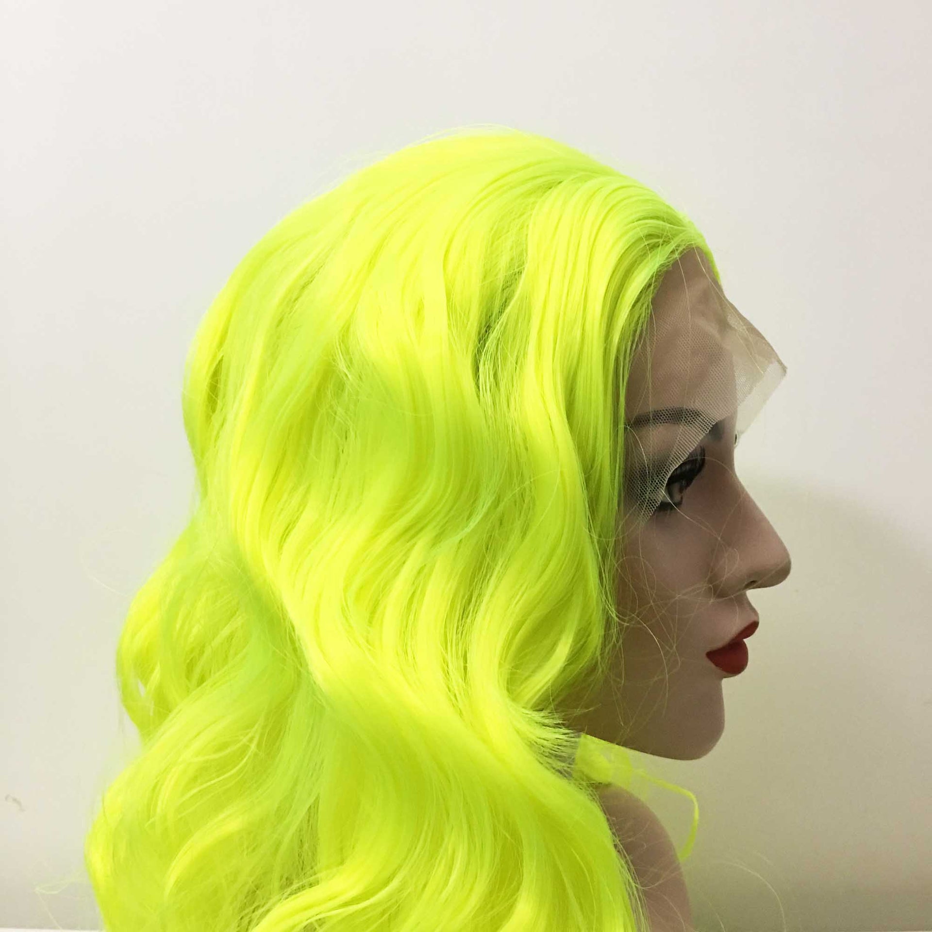 nevermindyrhead Women Fluorescent Yellow Lace Front Long Curly Middle Part Wig