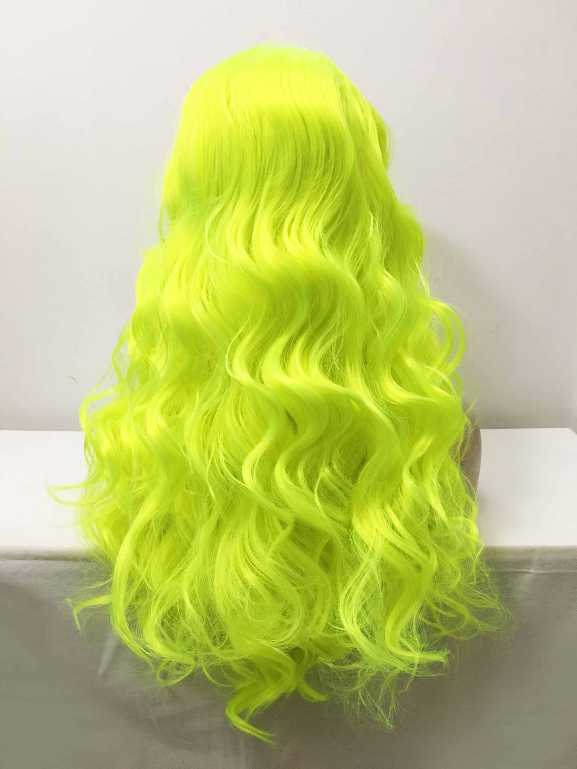 nevermindyrhead Women Fluorescent Yellow Lace Front Long Curly Middle Part Wig