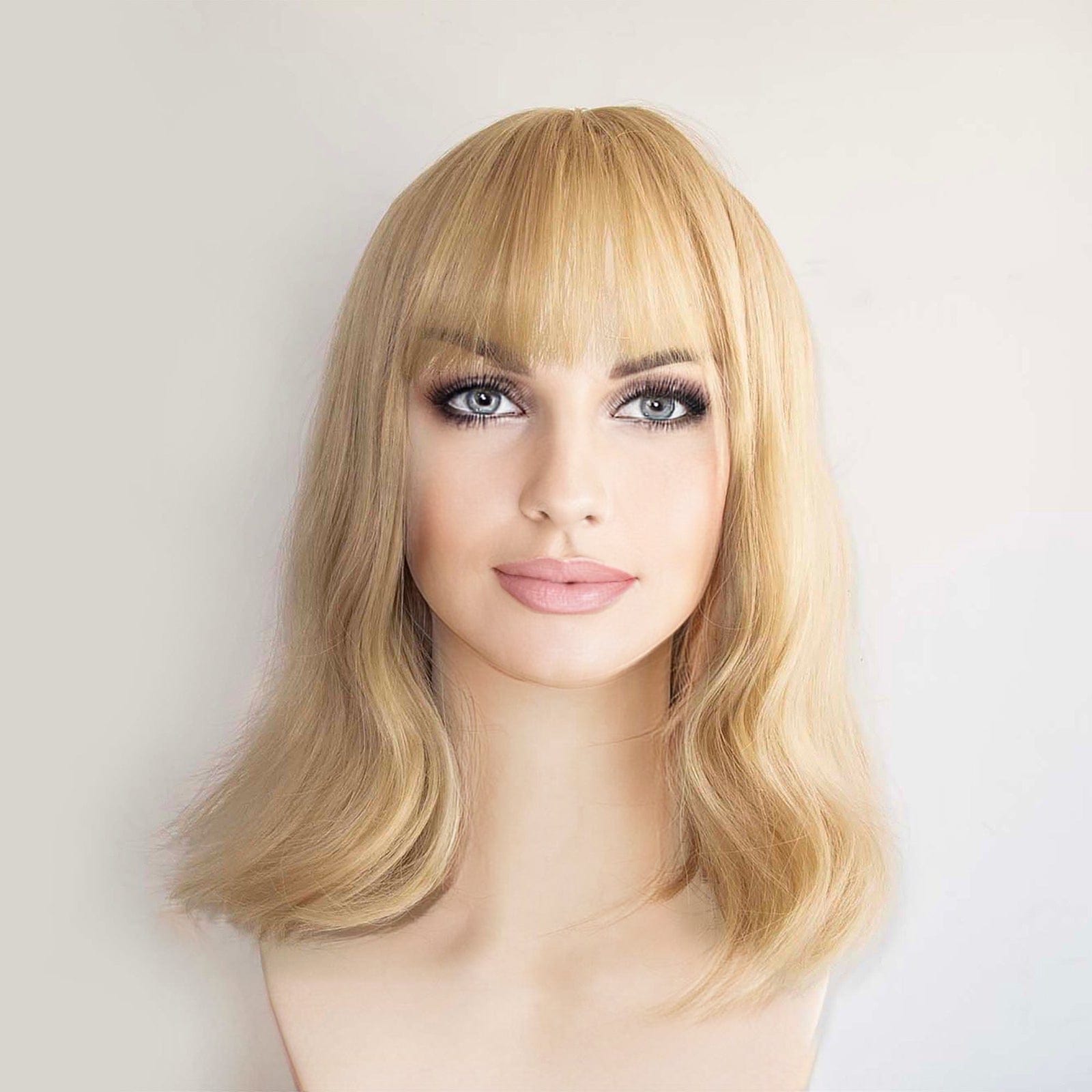 nevermindyrhead Women Golden Blonde Long Wavy Fringe Bangs Wig