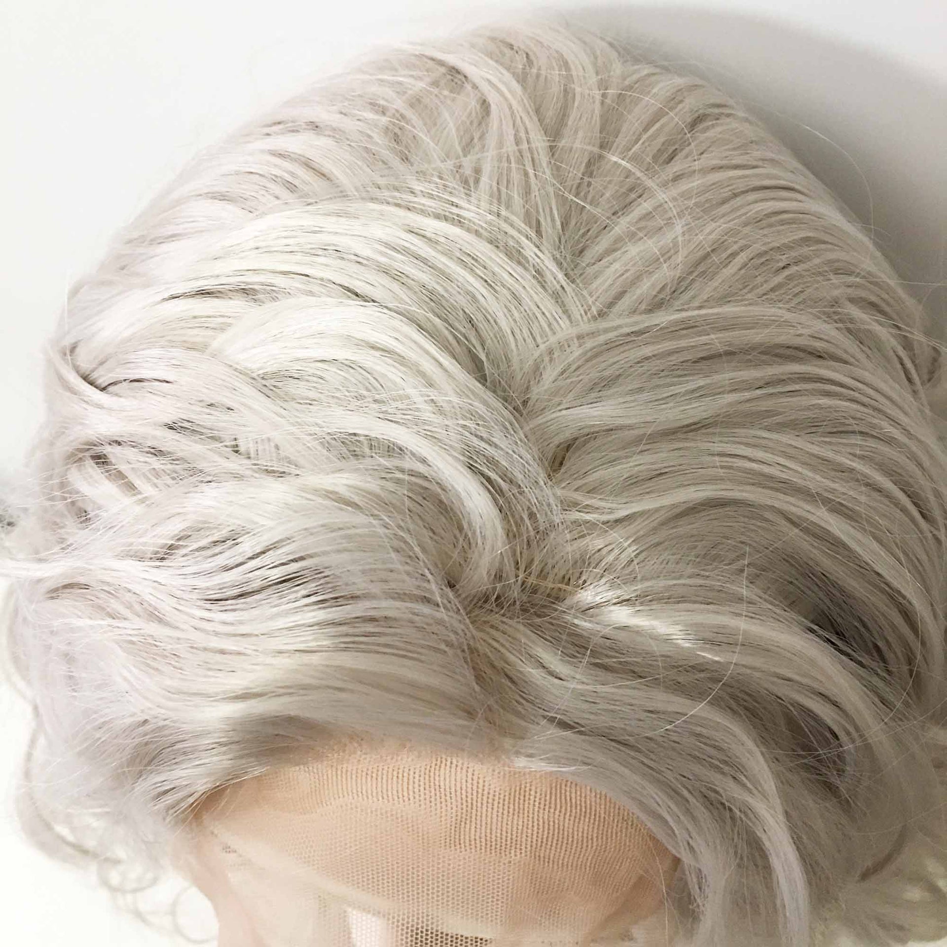 nevermindyrhead Women Gray Lace Front Medium Length Curly Fluffy Side Part Wig
