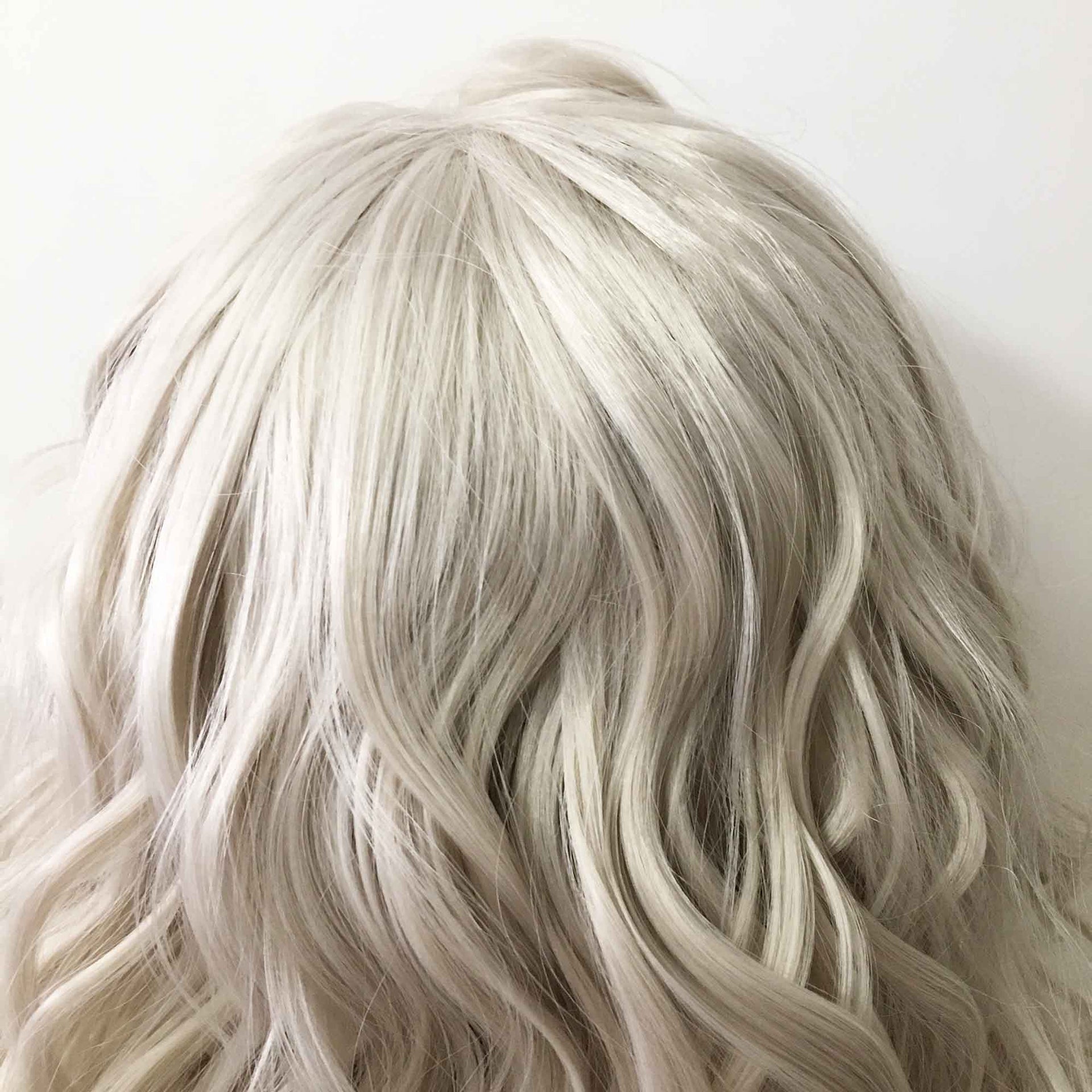 nevermindyrhead Women Gray Lace Front Medium Length Curly Fluffy Side Part Wig