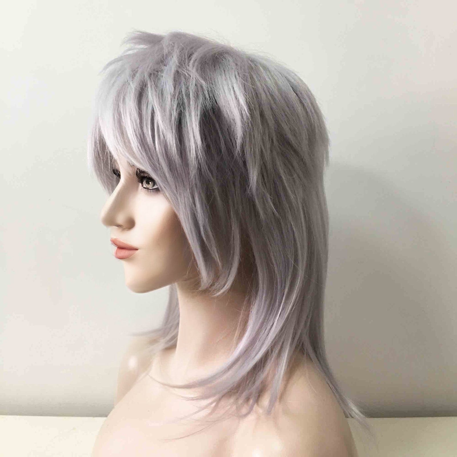 nevermindyrhead Women Gray Medium-Length Straight Fringe Bangs Punk Mullet Cosplay Wig