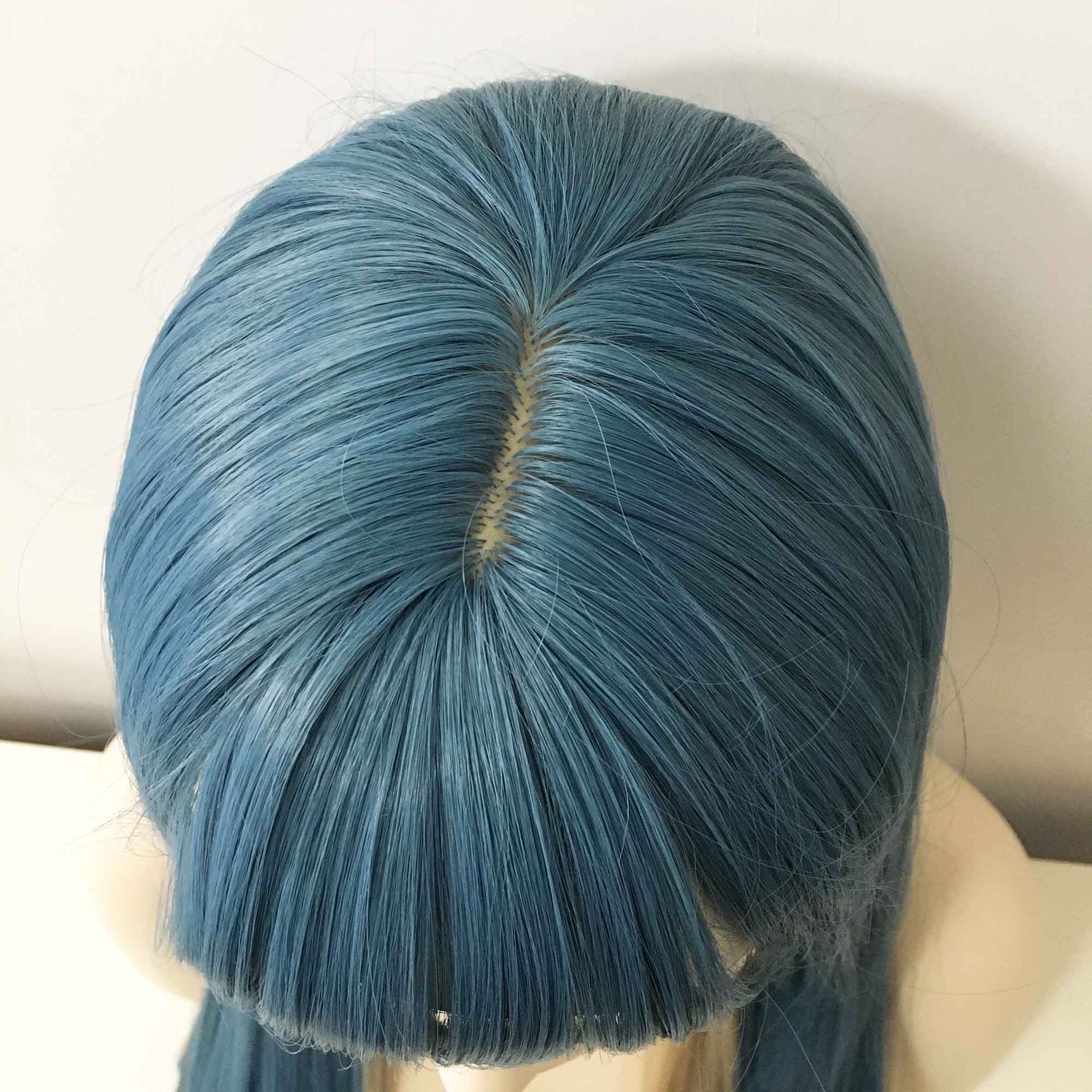 nevermindyrhead Women Grayish Blue Two Tone Long Straight Thick Bangs Wig