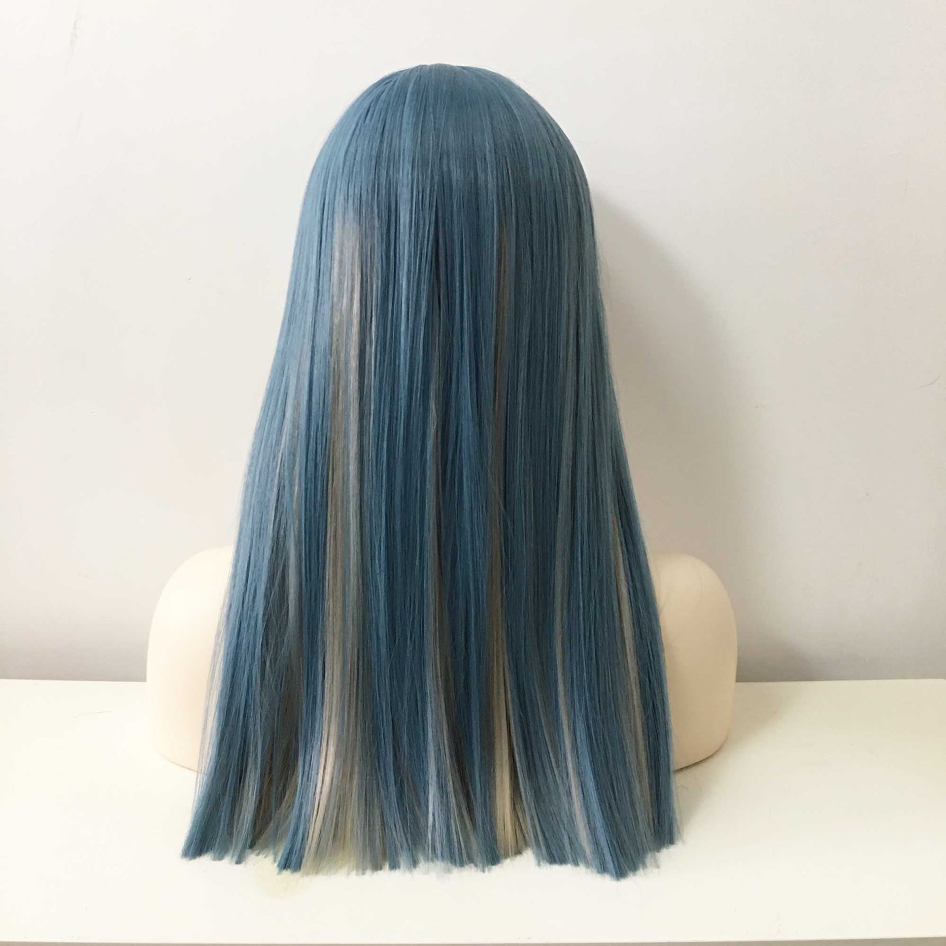 nevermindyrhead Women Grayish Blue Two Tone Long Straight Thick Bangs Wig