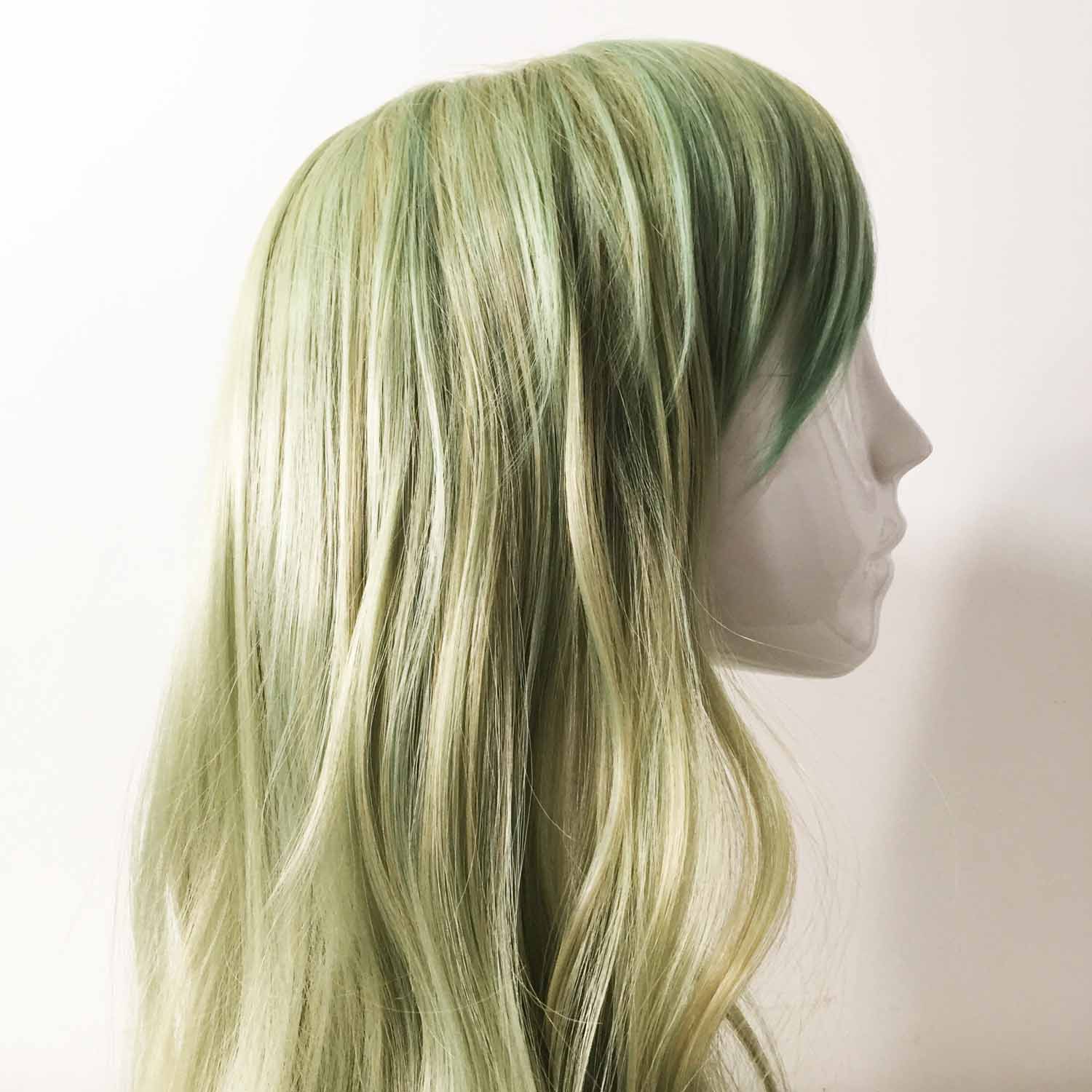 nevermindyrhead Women Green Ombre Long Straight Fringe Bangs Cosplay Wig