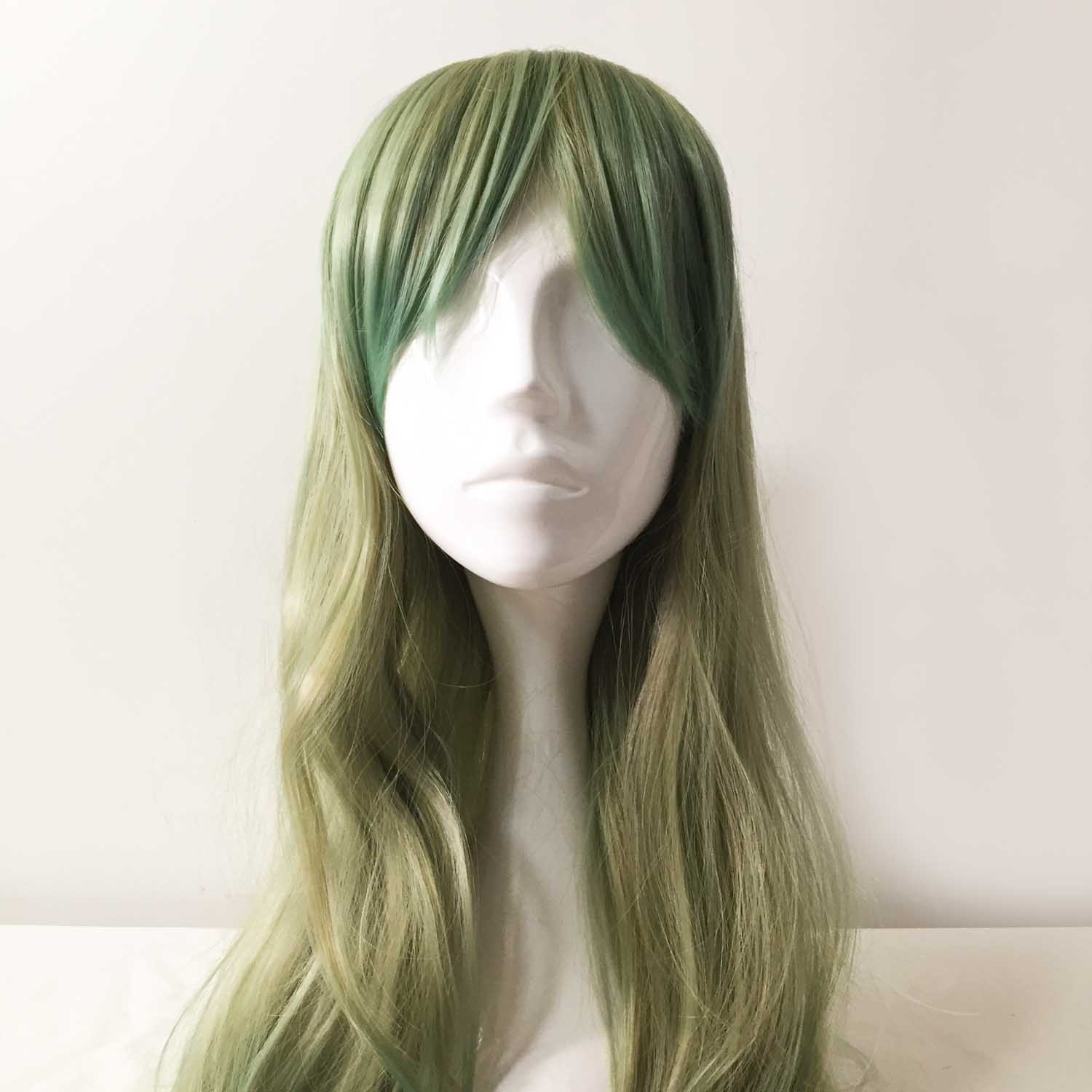 nevermindyrhead Women Green Ombre Long Straight Fringe Bangs Cosplay Wig