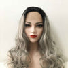 Women Gray Dark Root Lace Front Long Curly Slicked Back Wig