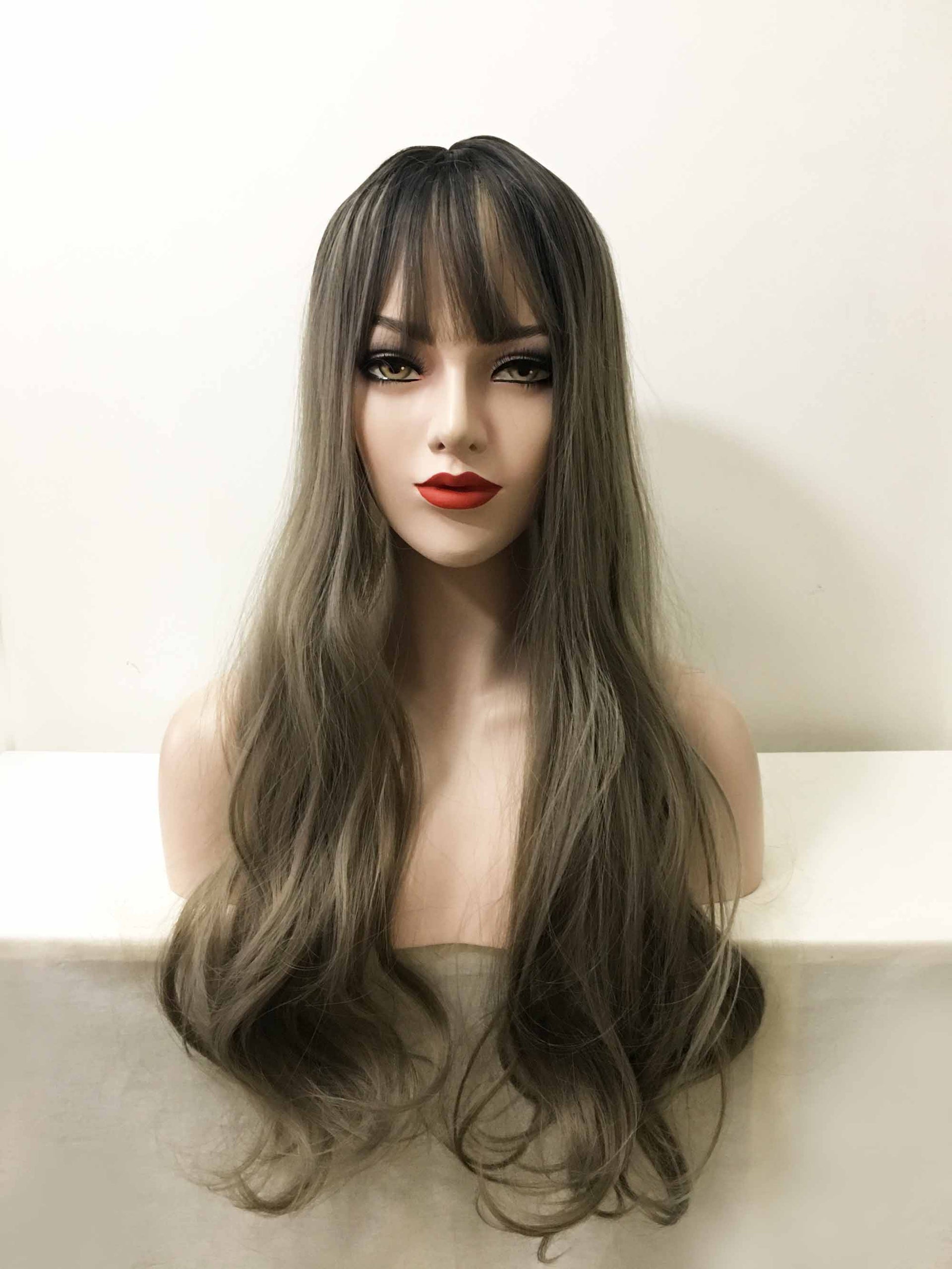 nevermindyrhead Women Grey Dark Root Long Curly Fringe Bangs Wig