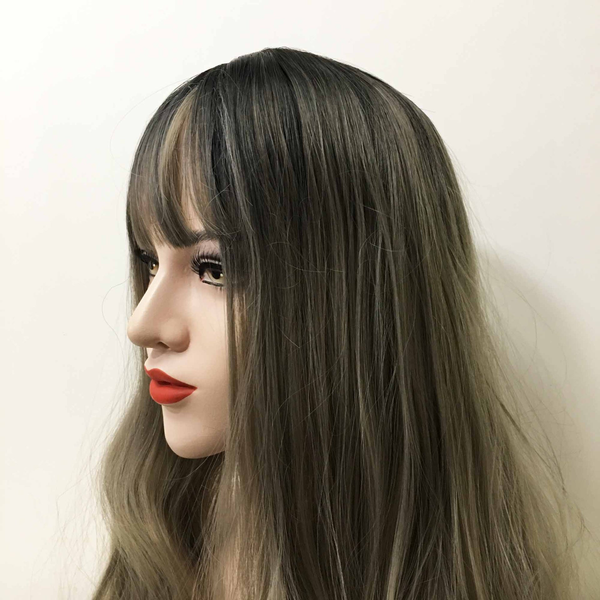 nevermindyrhead Women Grey Dark Root Long Curly Fringe Bangs Wig