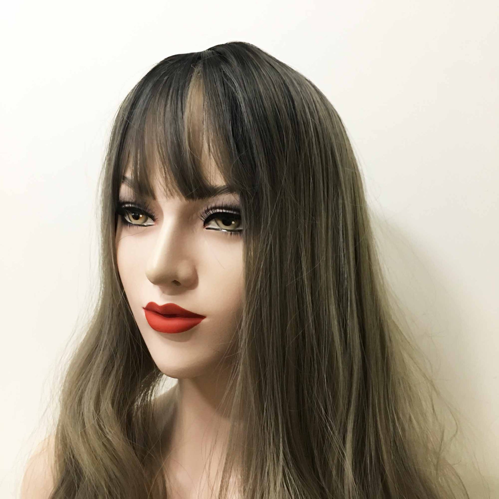 nevermindyrhead Women Grey Dark Root Long Curly Fringe Bangs Wig