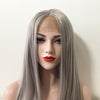 Women Gray Lace Front Long Straight Middle Part Blunt Cut Wig