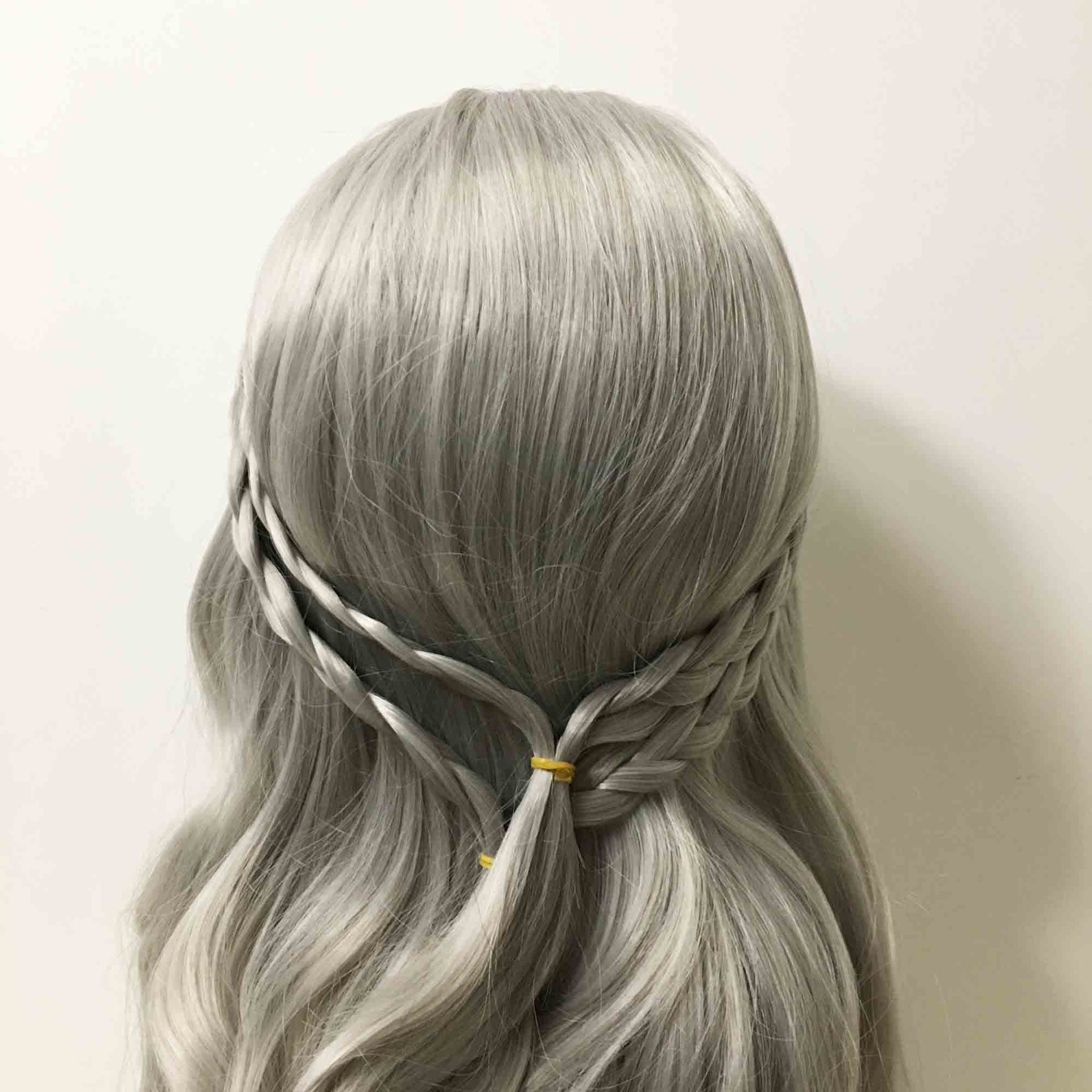 nevermindyrhead Women Gray Long Curly Princess Style Braided Middle Part Cosplay Wig