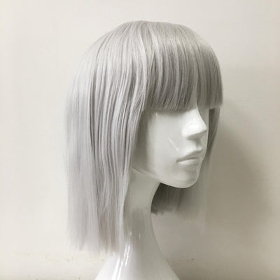 Women Gray Medium Length Straight Bob Blunt Bangs Cosplay Wig