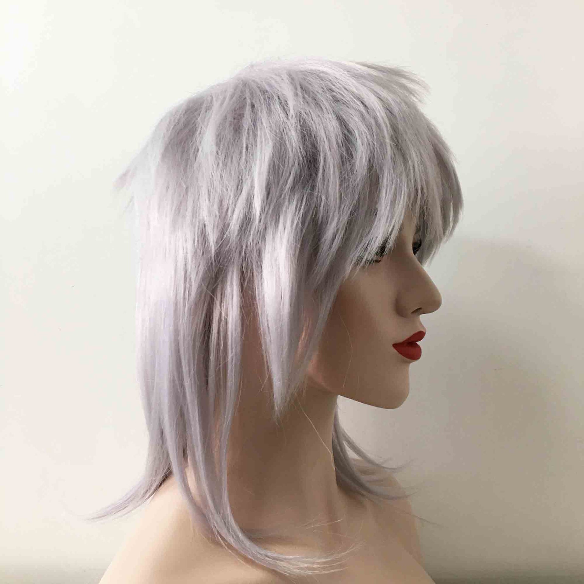 nevermindyrhead Women Gray Medium-Length Straight Fringe Bangs Punk Mullet Cosplay Wig