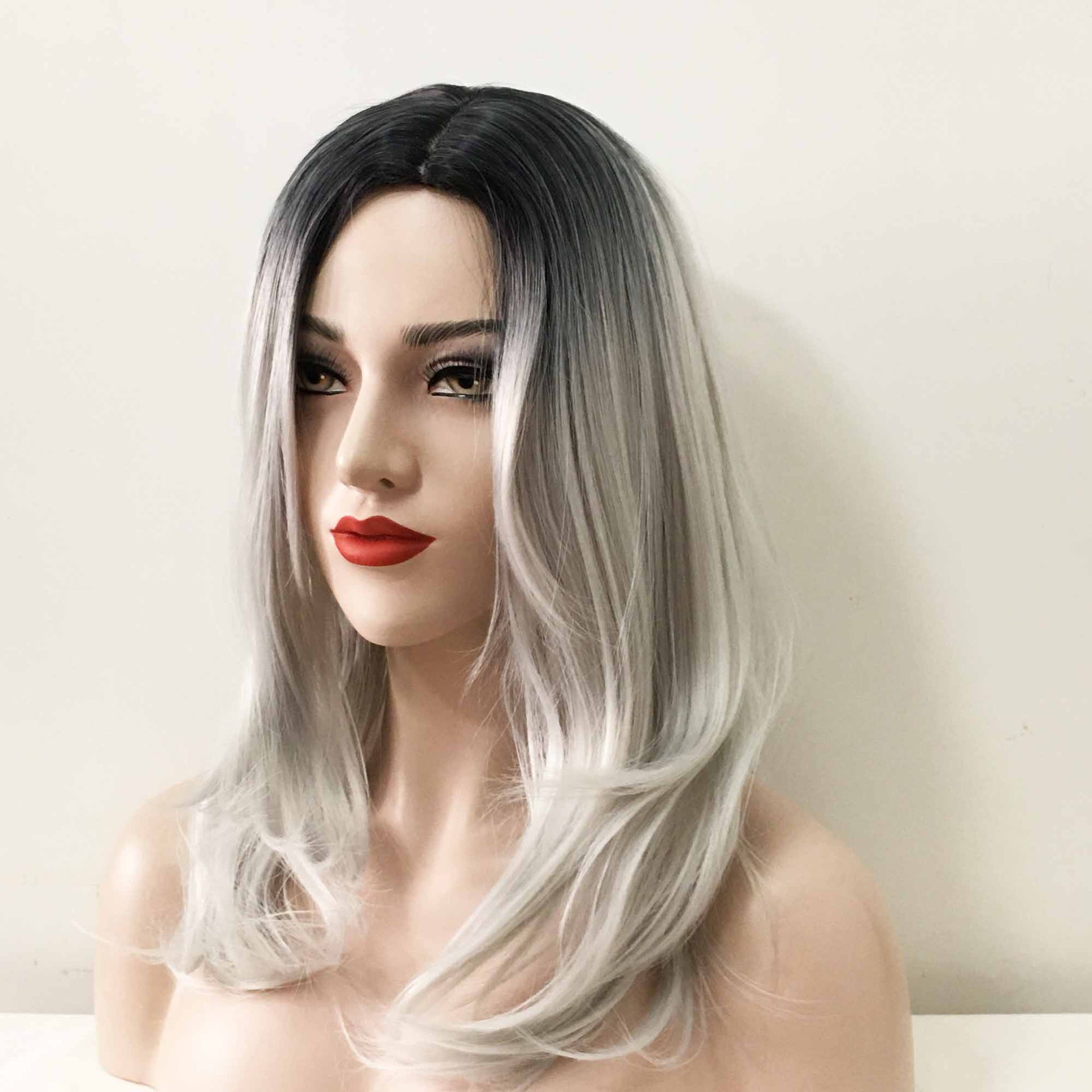 nevermindyrhead Women Grey Ombre Dark Root Long Straight Middle Part Wig