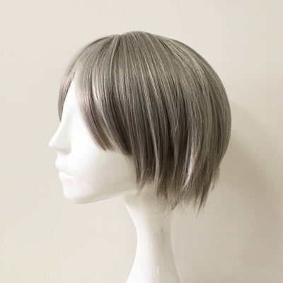 Women Gray Short Straight Bob Long Bangs Cosplay Wig