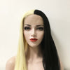 Women Black Blonde Split Colors Lace Front Long Straight Middle Part Wig