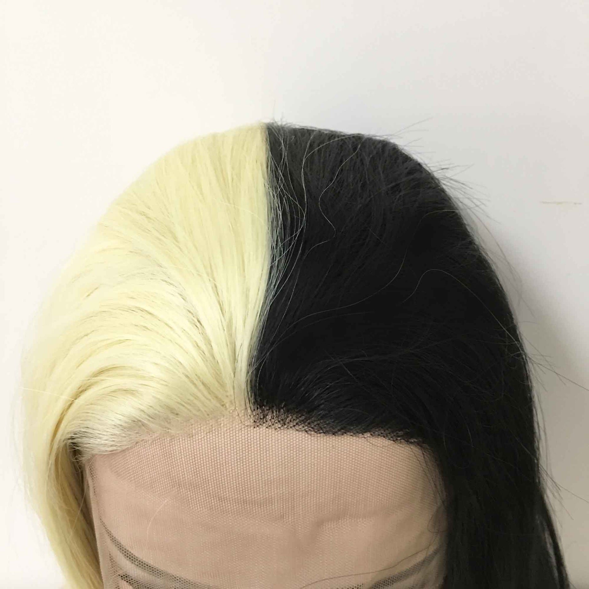 nevermindyrhead Women Lace Front Black Blonde Two Tone Middle Part Long Straight Hair Cosplay Party Wig