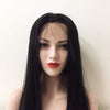 Women Black Lace Front Long Straight Pre-plucked Baby Bangs Wig