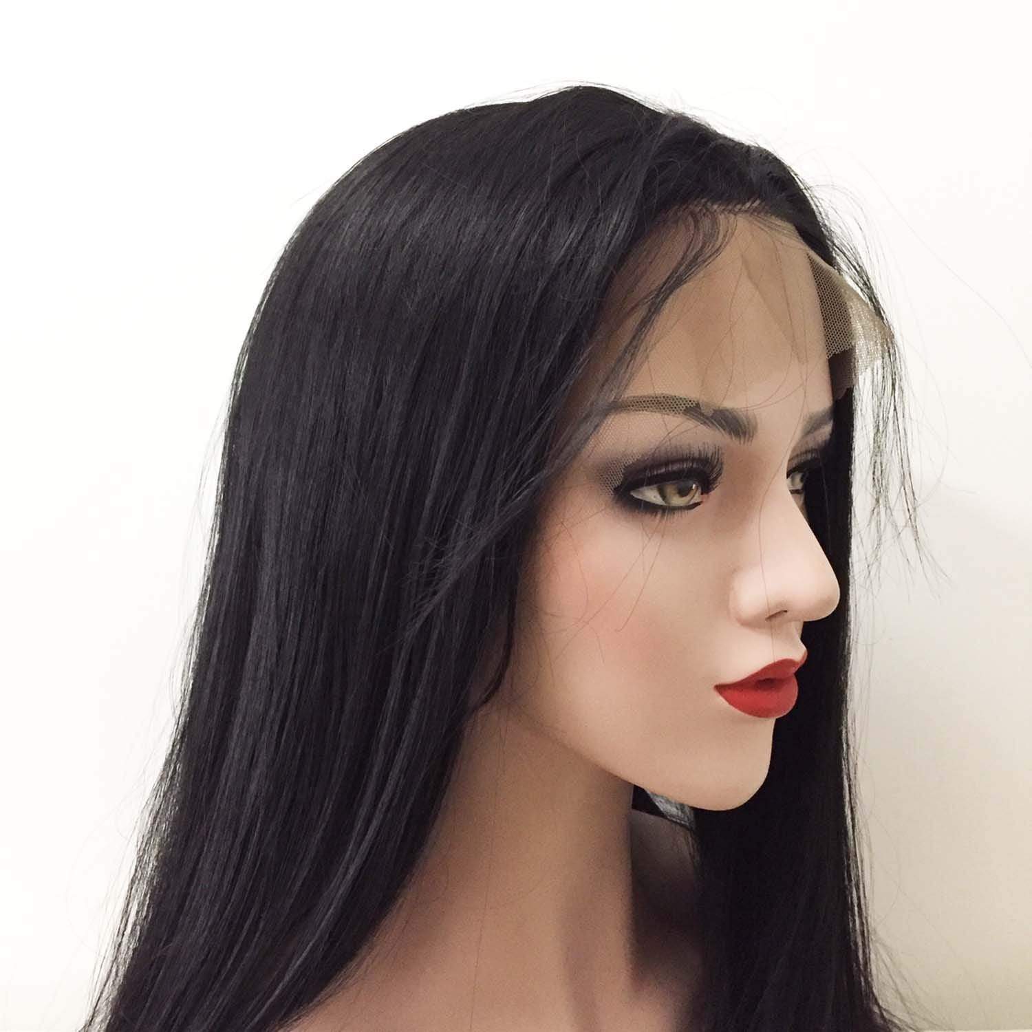 nevermindyrhead Women Lace Front Black Pre-plucked Natural Hairline Soft Bangs Long Straight Hair Wig