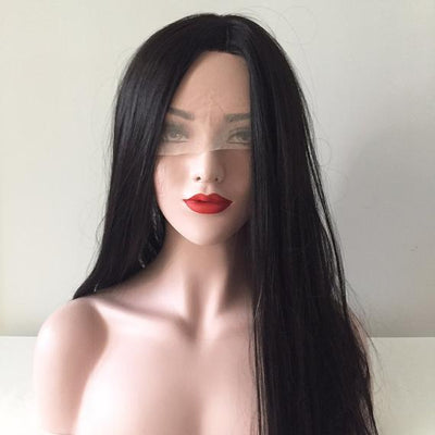 Women Black Lace Front Long Straight Middle Part Classic Wig