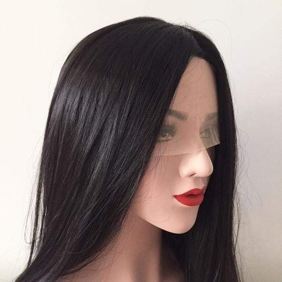 nevermindyrhead Women Lace Front Black Straight Long Smooth Middle Part Wig Free Cap