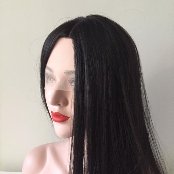 nevermindyrhead Women Lace Front Black Straight Long Smooth Middle Part Wig Free Cap