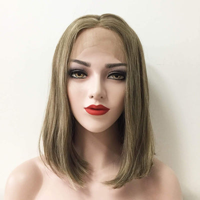 Women Dark Ash Blonde Lace Front Medium Length Straight Middle Part Wig