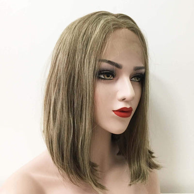 Women Dark Ash Blonde Lace Front Medium Length Straight Middle Part Wig